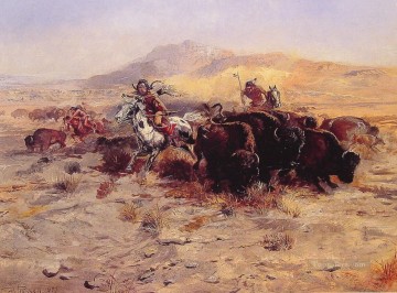 Caza del búfalo americano occidental Charles Marion Russell Pinturas al óleo